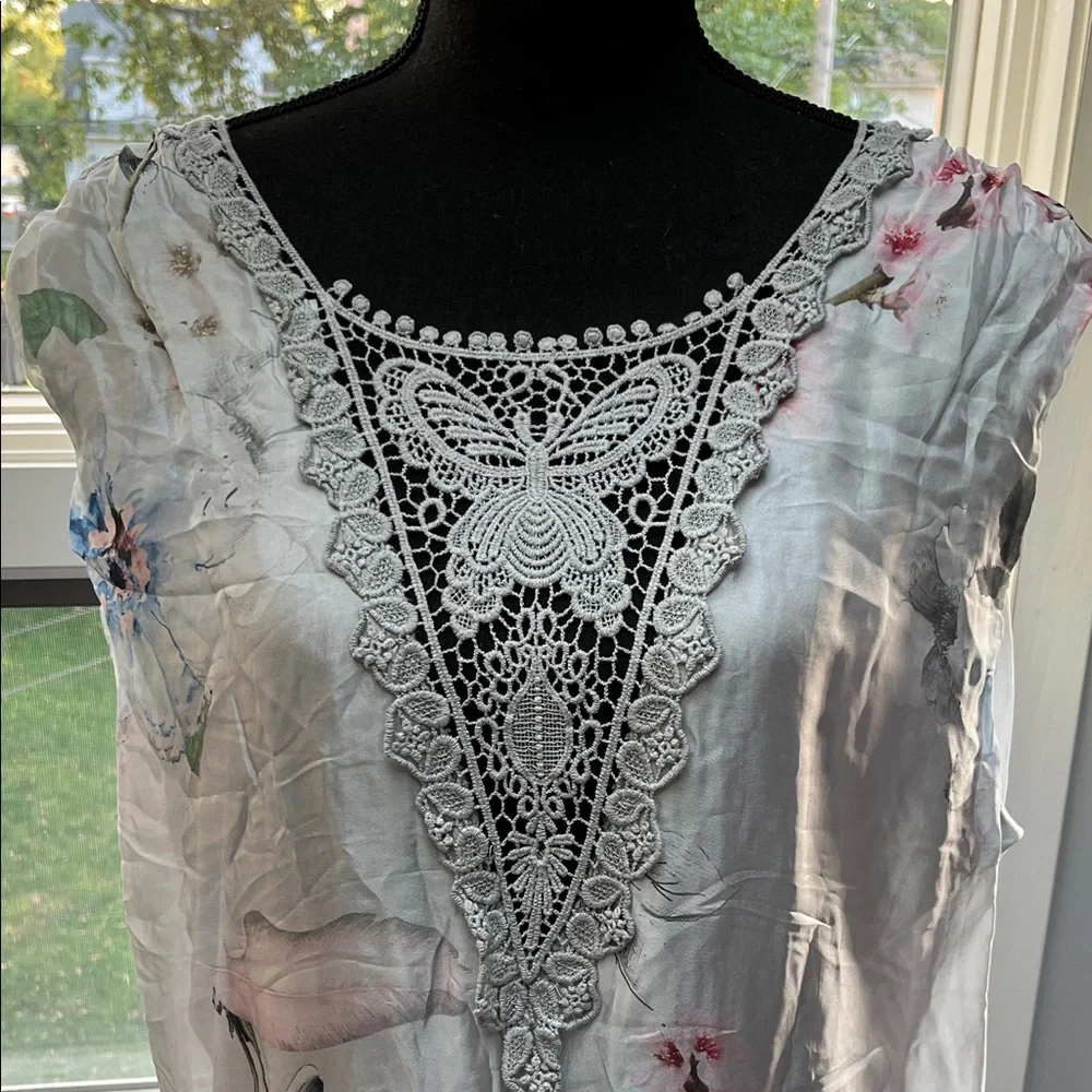 Floral Lace-Trimmed Silk Dress Sz 1X - Picture 2 of 11